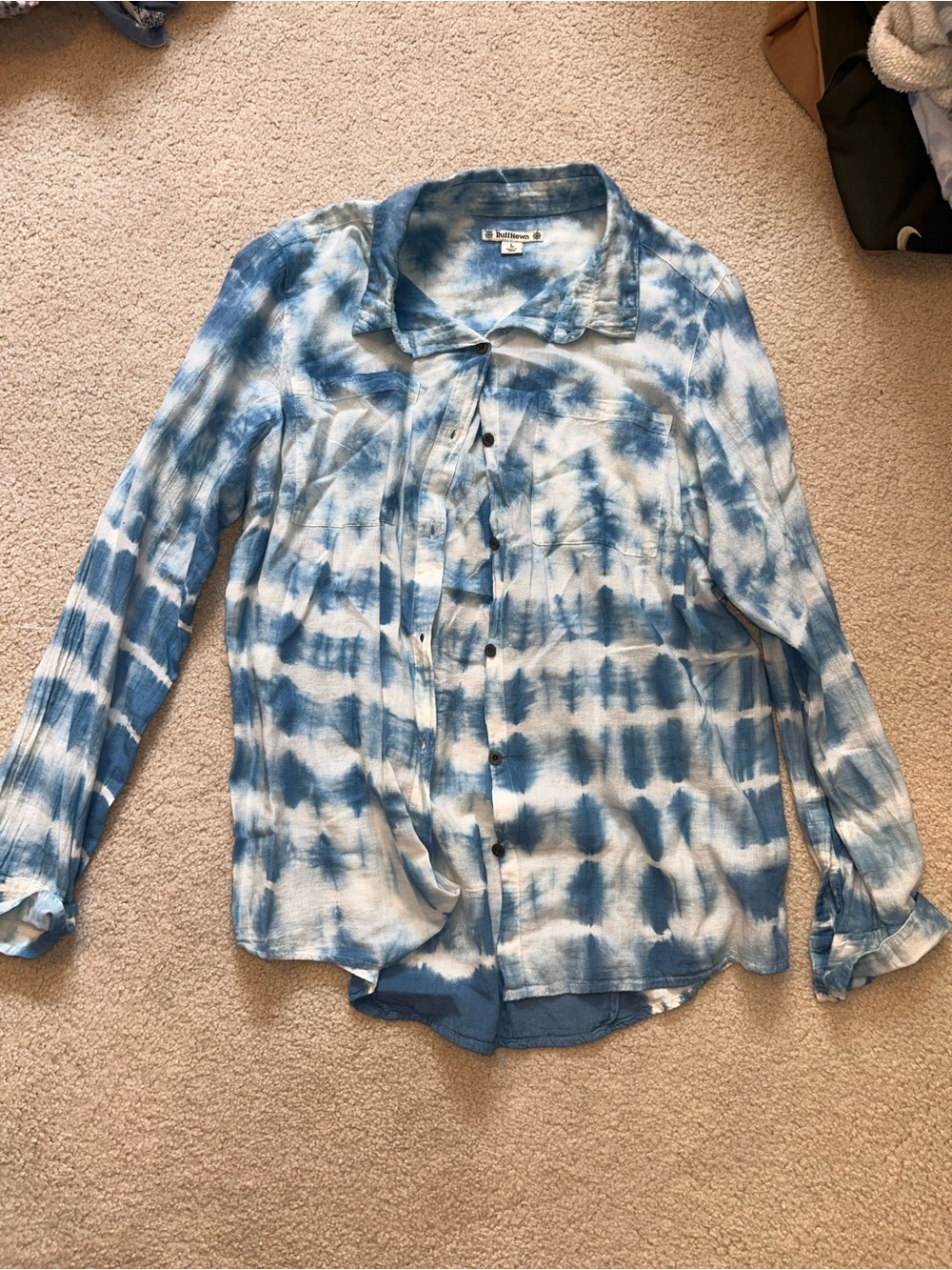 Ruff Hewn Blue and White Tie-Dye Button Down Shirt